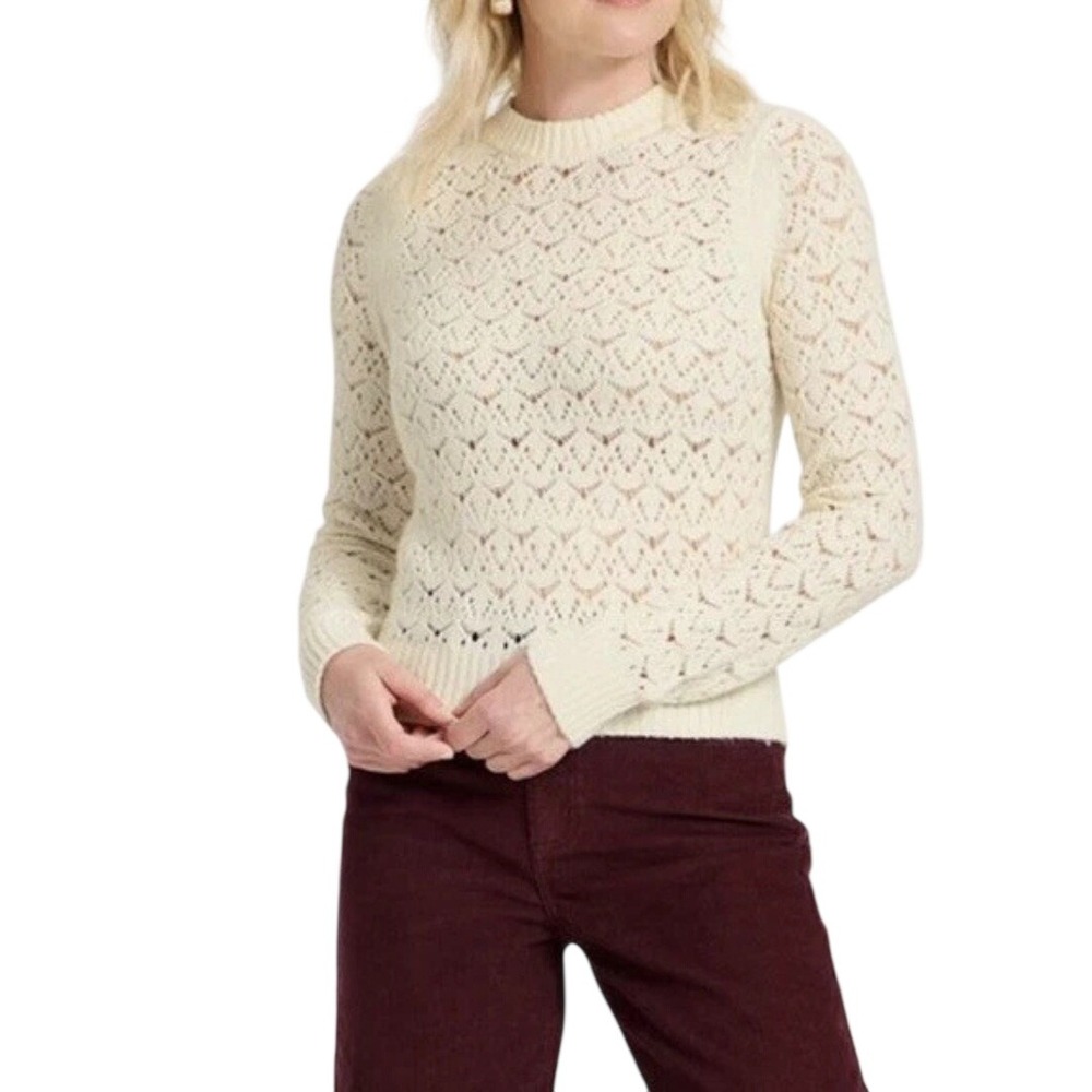 Universal Thread Women's Cream Pointelle Eyelet Knit Sweater Size Size XXL